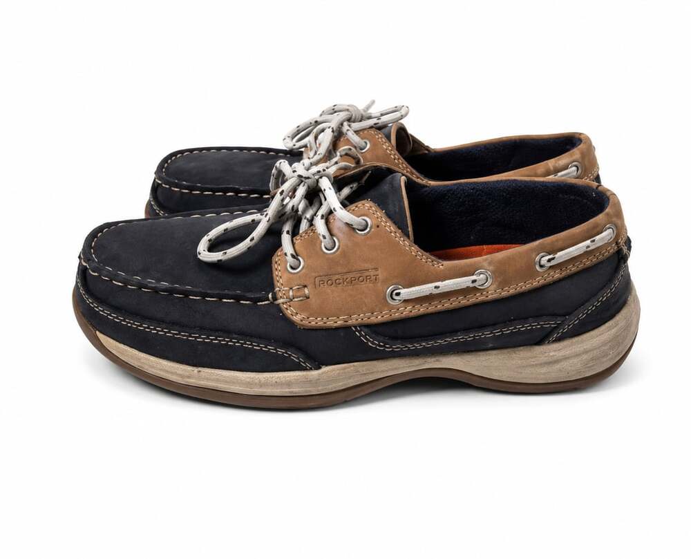 Rockport Works Women's Sailing Club boat shoes Size 7.5 in navy and tan